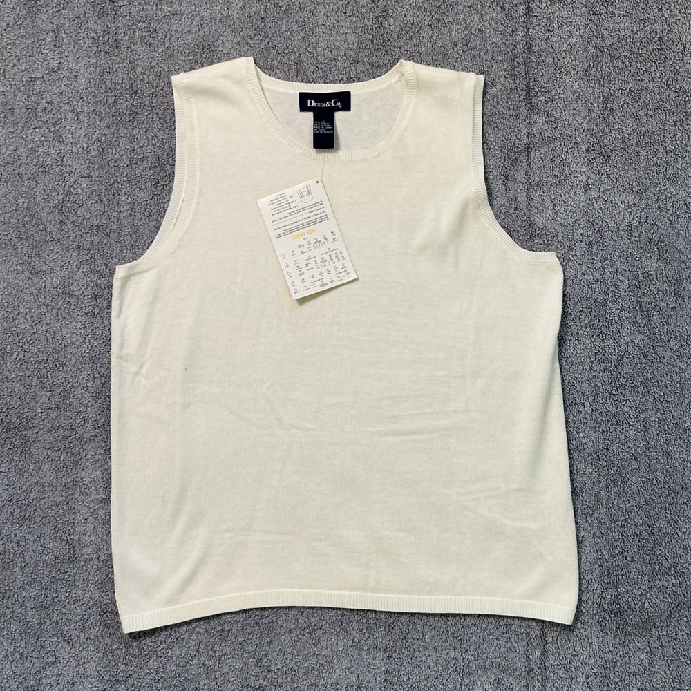 Denim & Co Womens Cream Sleeveless Knit Sweater Vest Tank Top Large L RN118161